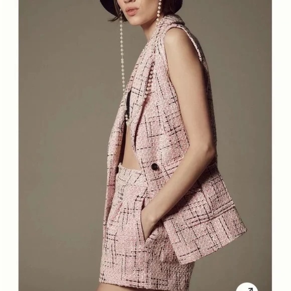 Maeve ⭐️NWOT Pink + Black Tweed Vest Top - Picture 7 of 11